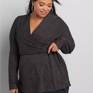 Black Shimmer Wrap Top